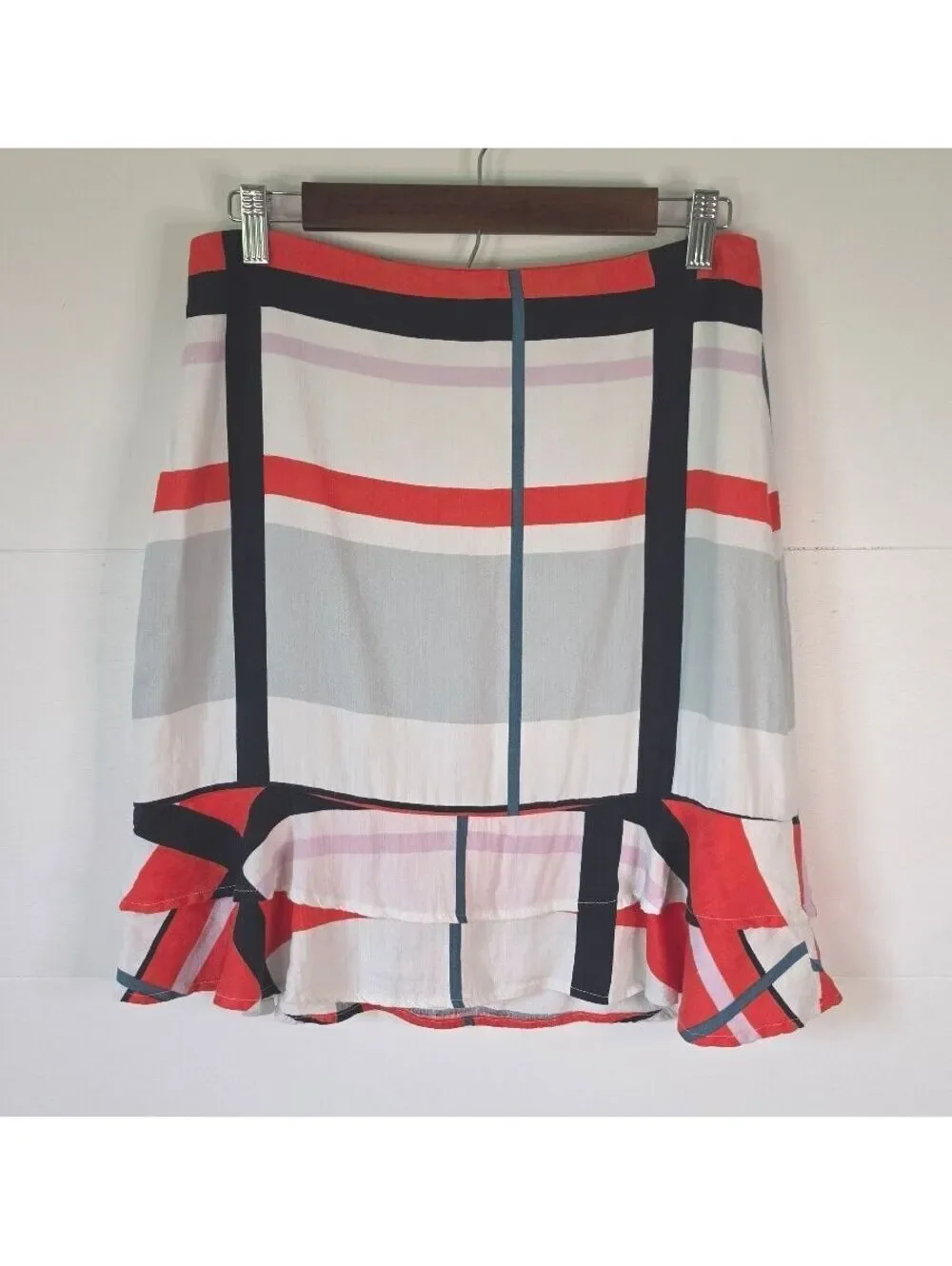 Ann Taylor Striped Linen Blend Flounce Skirt Multi-Color Geometric Sz Med, #133